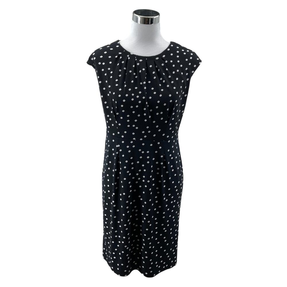Charter Club Dress Womens 8P Black Polka Dot Pleated Stretch Sleeveless Back Zip